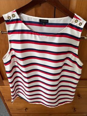 Talbots White Tank Top with Red and Navy Stripes